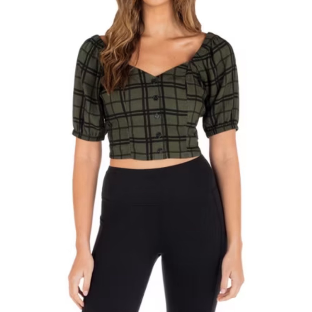 Green Plaid Hurley Crop Top NWT